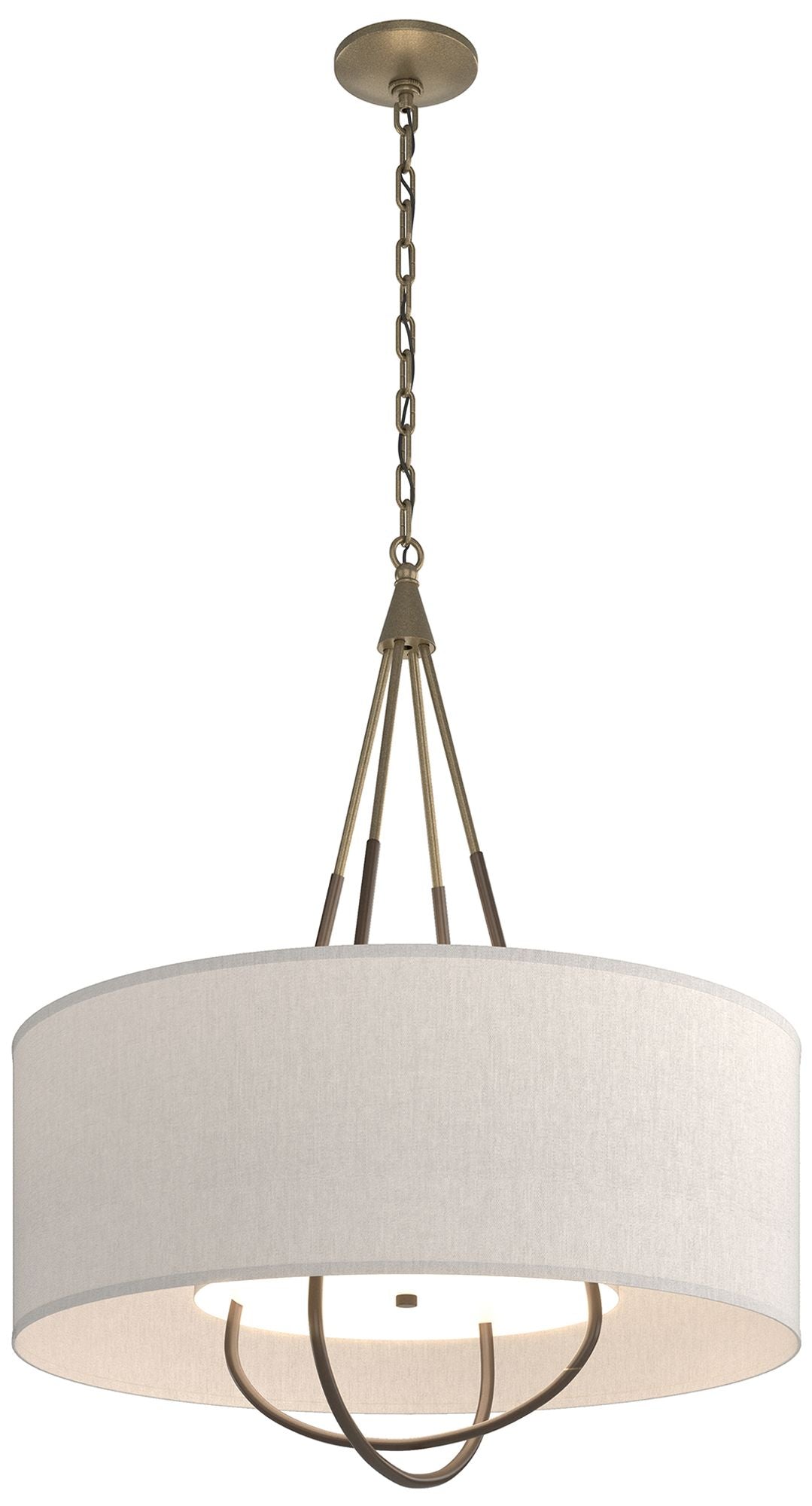 Loop Pendant - Soft Gold Finish - Bronze Accents - Flax Shade