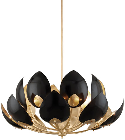 Lotus 16Lt Gold Leaf/Bk Shade Chandelier