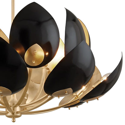 Lotus 16Lt Gold Leaf/Bk Shade Chandelier