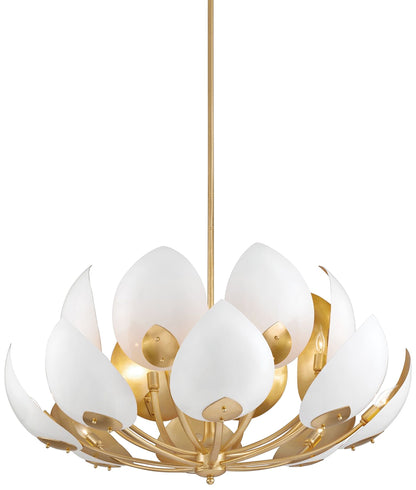 Lotus 16Lt Gold Leaf/White Chandelier