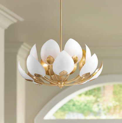 Lotus 16Lt Gold Leaf/White Chandelier