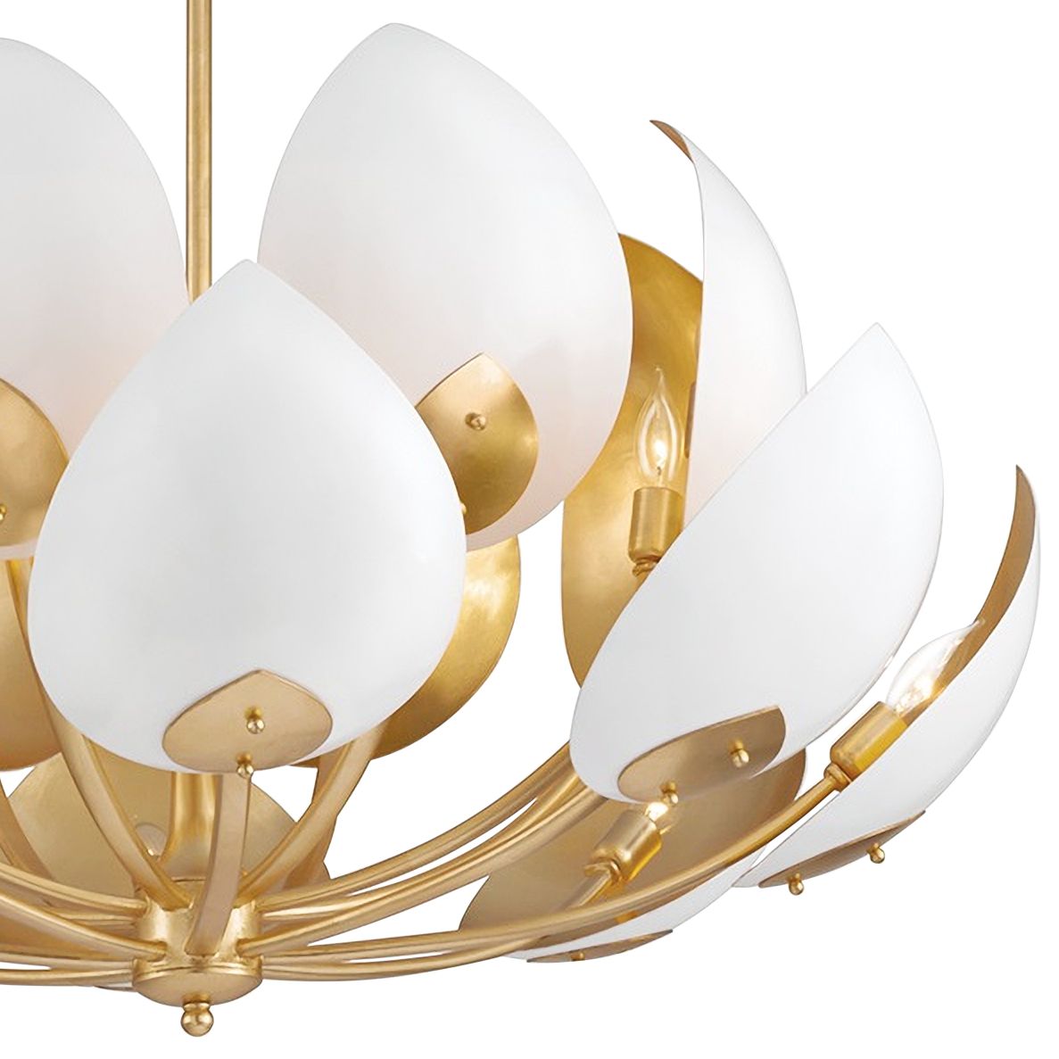 Lotus 16Lt Gold Leaf/White Chandelier