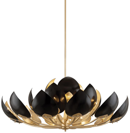 Lotus 21Lt Gold Leaf/Black Chandelier