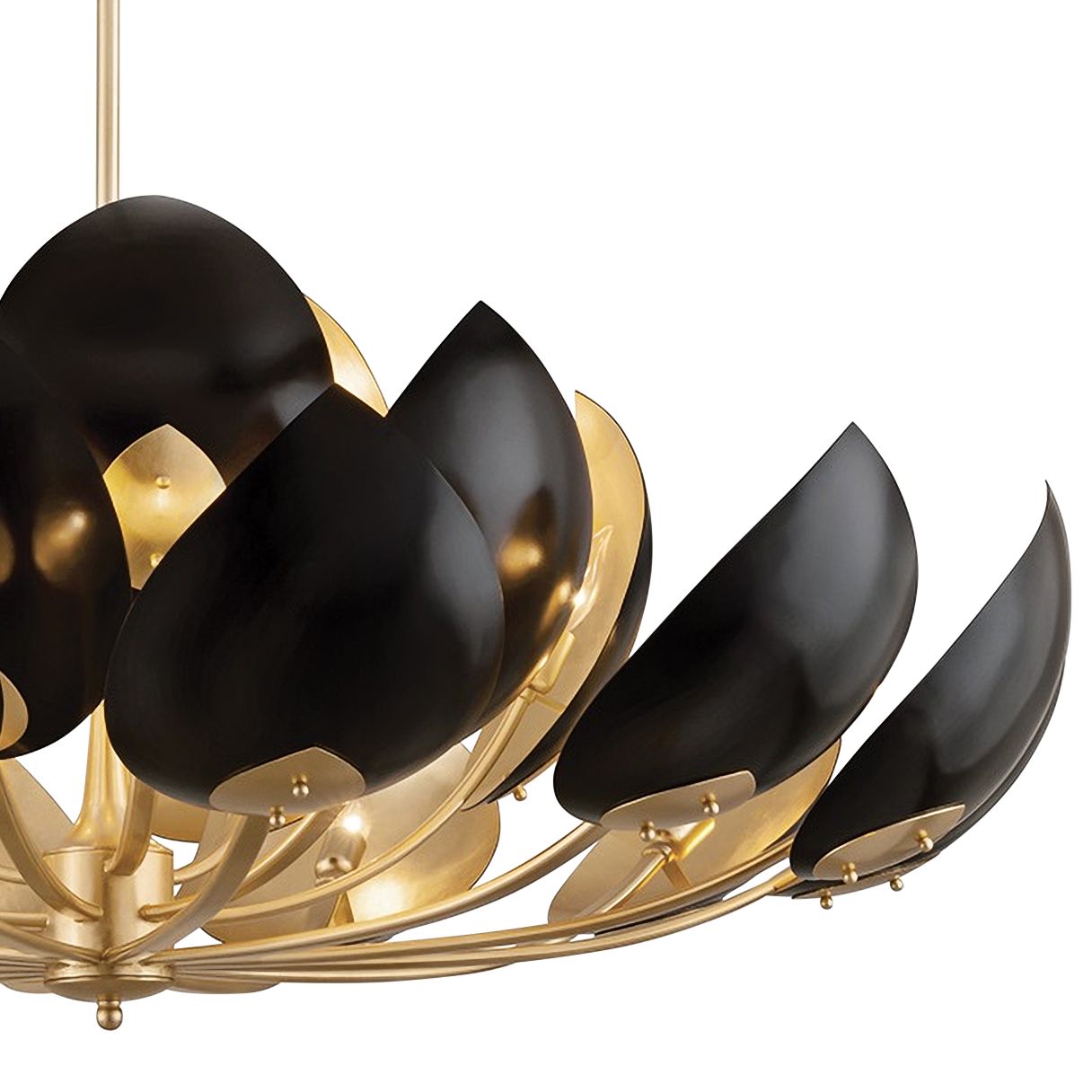 Lotus 21Lt Gold Leaf/Black Chandelier