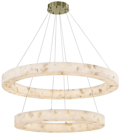 LumenAria Medley 42" Wide 2-Tier Alabaster Rocks LED Ring Pendant