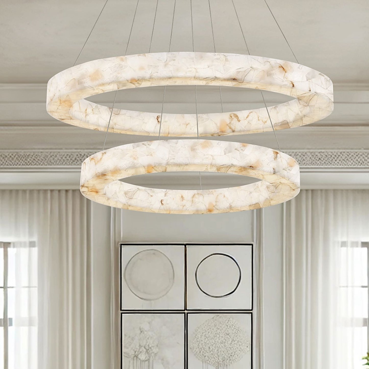 LumenAria Medley 42" Wide 2-Tier Alabaster Rocks LED Ring Pendant