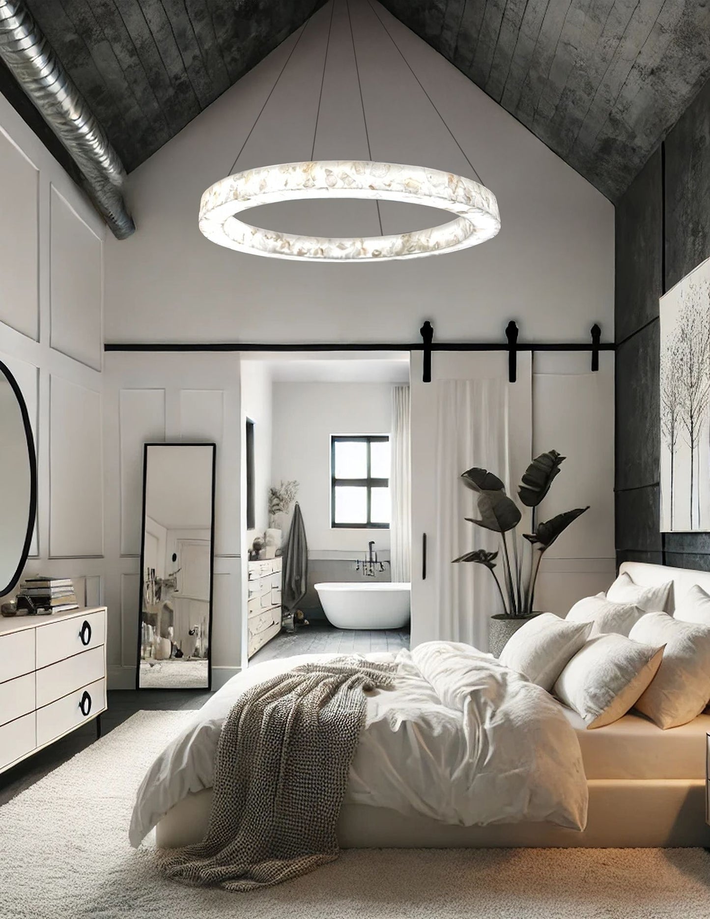 LumenAria Medley 42" Wide Alabaster Rocks LED Ring Pendant