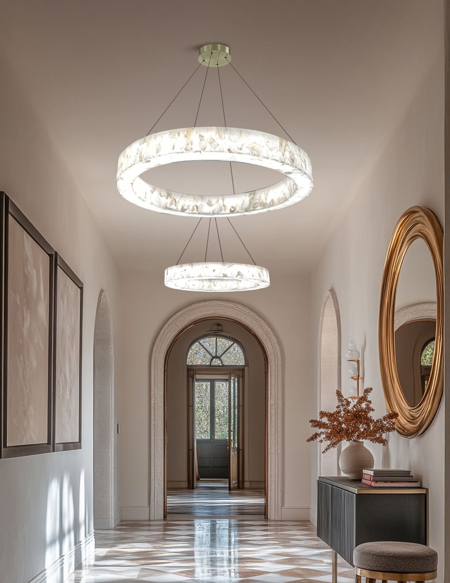 LumenAria Medley 42" Wide Alabaster Rocks LED Ring Pendant