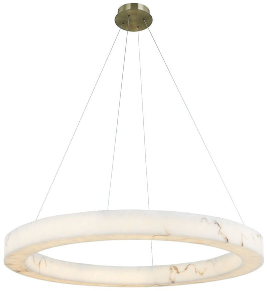 LumenAria Medley 42"W Brass LED Ring Pendant w/ Faux Alabaster Shade