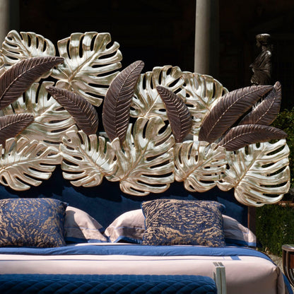 Luxurious Bed With Palm Leaf Design Headboard