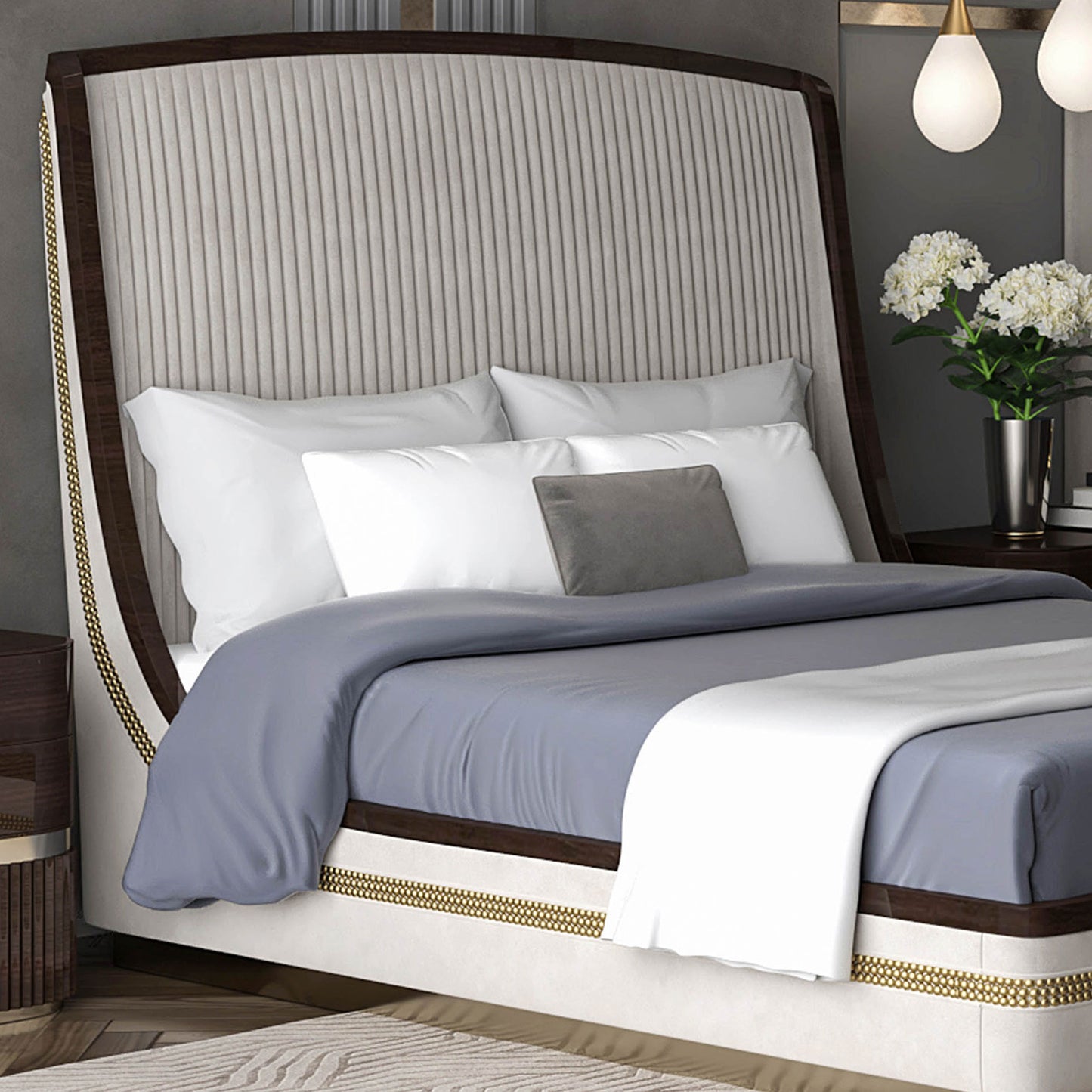 Luxury Art Deco Inspired Studded Walnut Bed