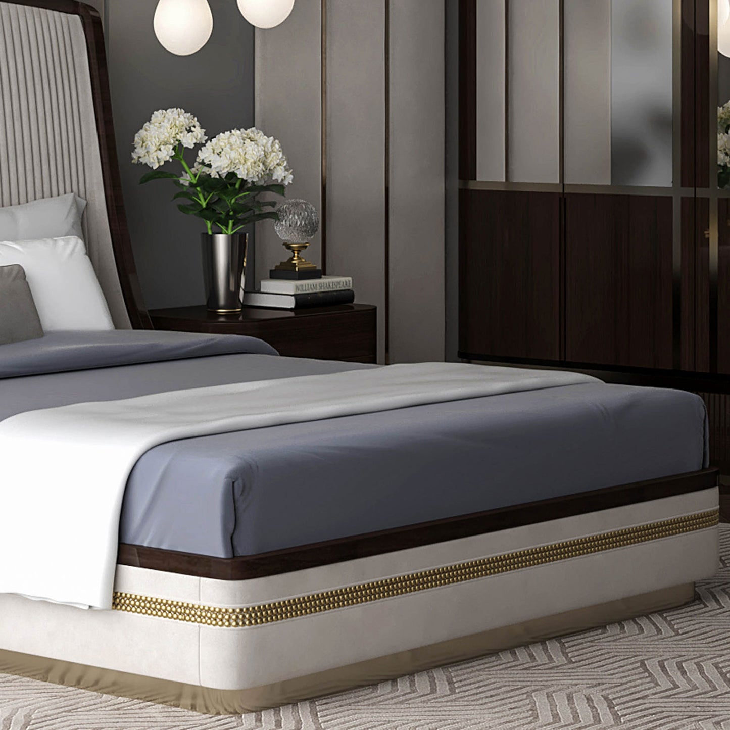 Luxury Art Deco Inspired Studded Walnut Bed