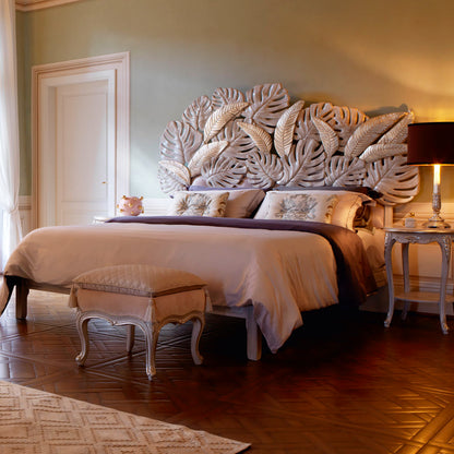 Luxury Bed With Tropical Palm Leaf Headboard