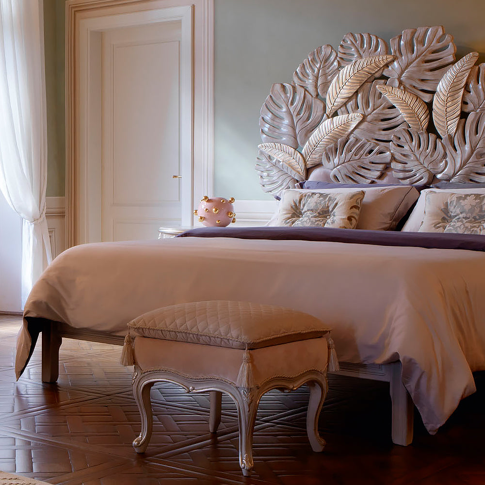 Luxury Bed With Tropical Palm Leaf Headboard