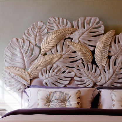 Luxury Bed With Tropical Palm Leaf Headboard