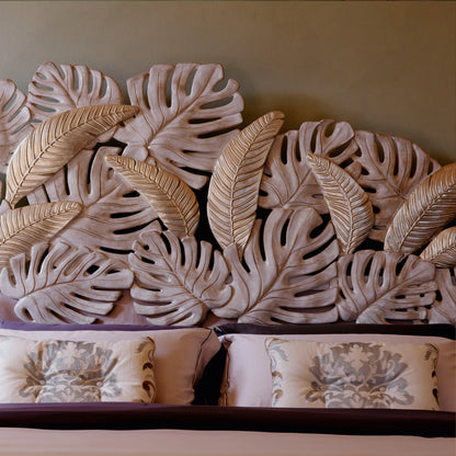 Luxury Bed With Tropical Palm Leaf Headboard