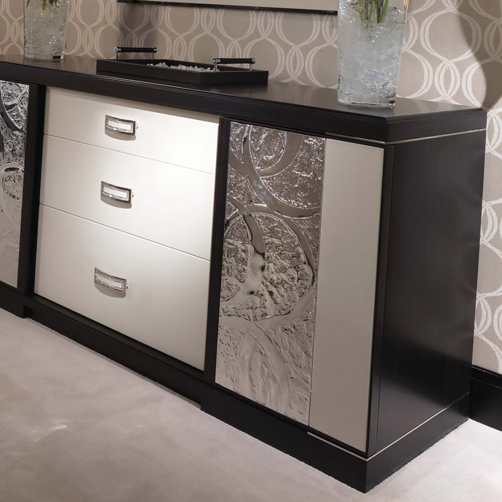 Luxury Modern Ebony And White Leather Sideboard