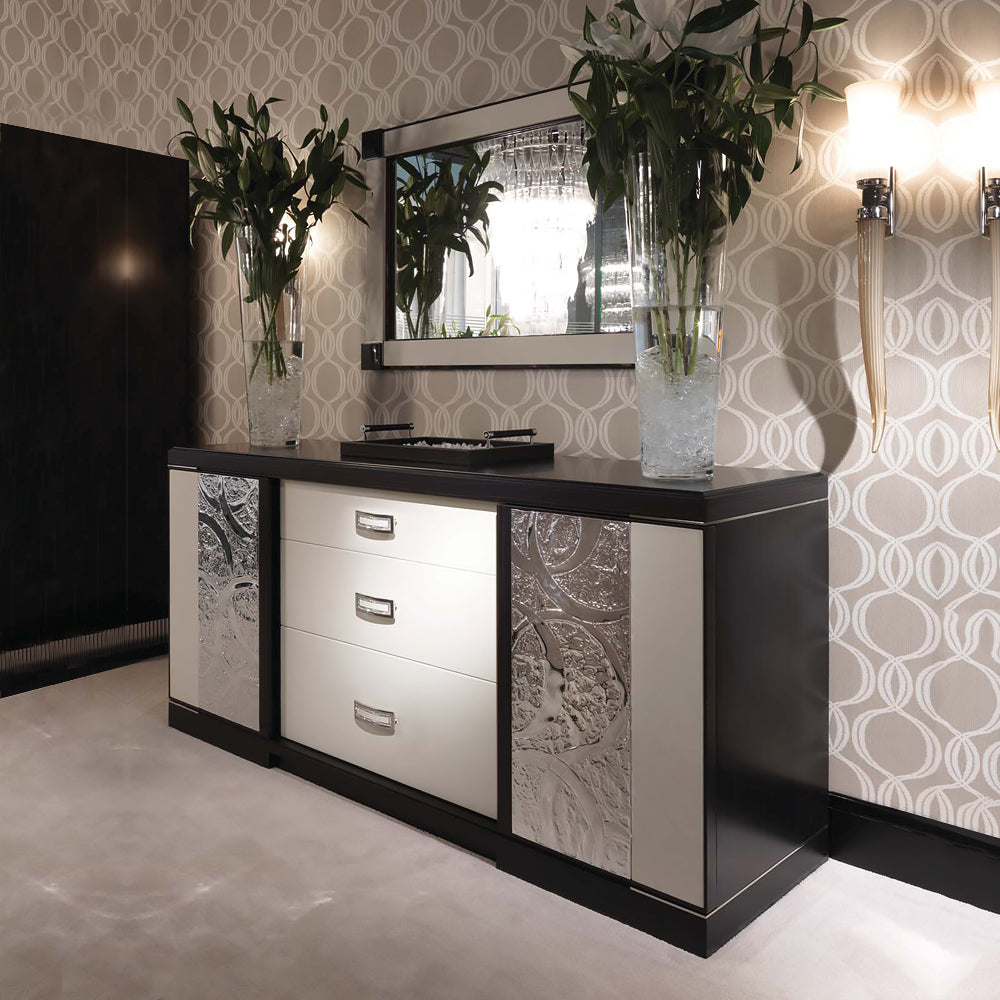 Luxury Modern Ebony And White Leather Sideboard