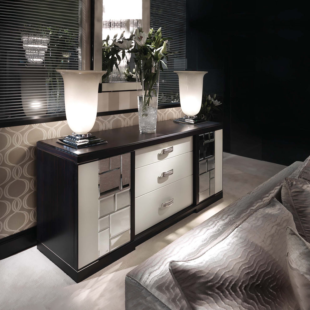 Luxury Ebony And White Leather Sideboard