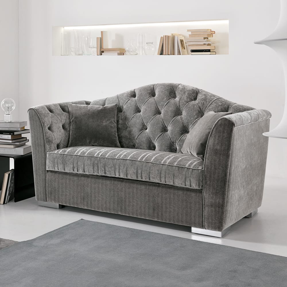 Modern Italian Grey Velvet Two Seater Sofa