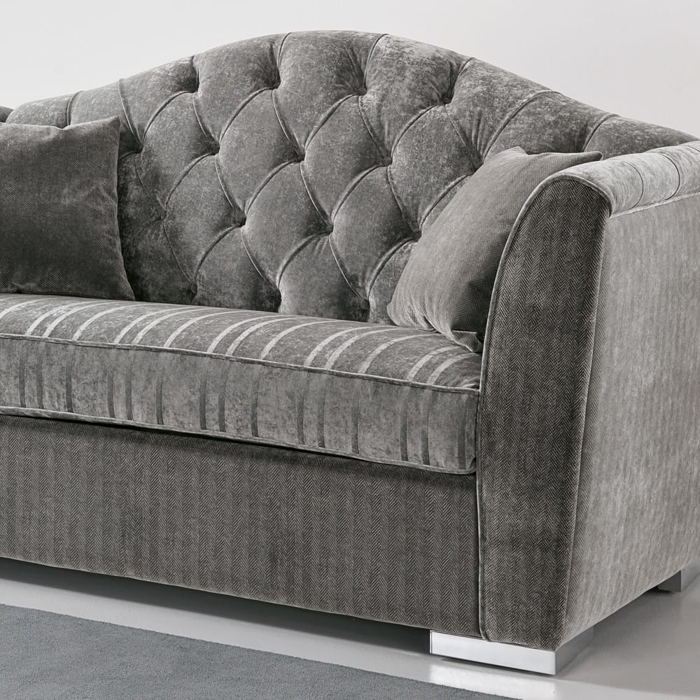 Modern Italian Grey Velvet Two Seater Sofa