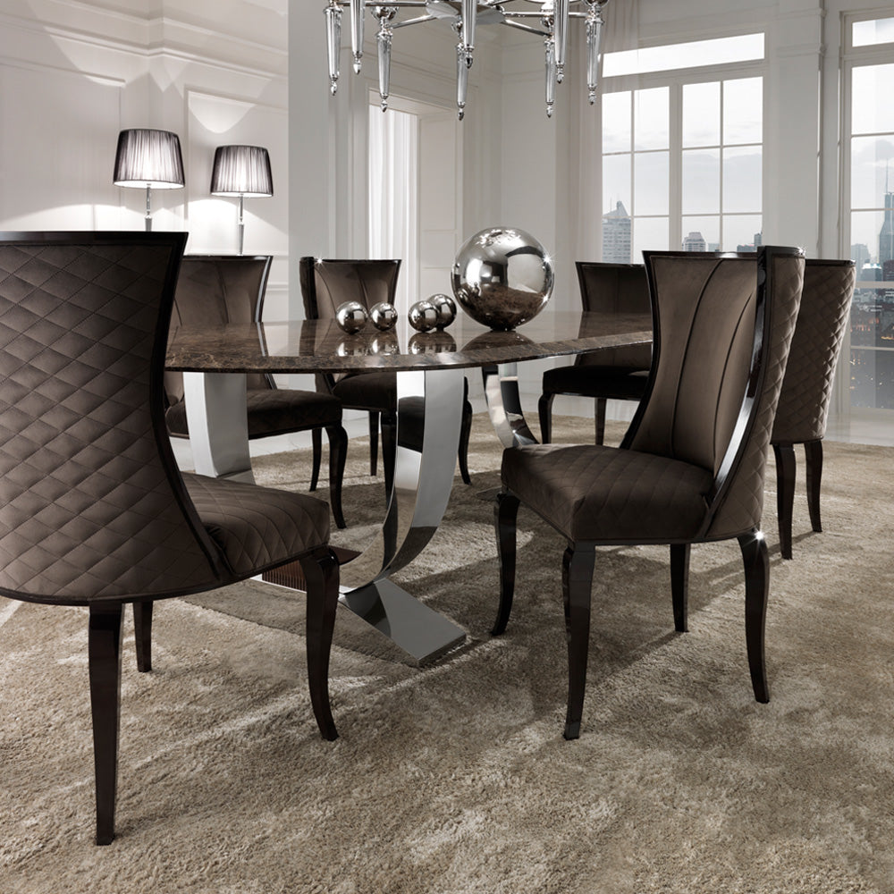 Luxury Italian Brown Marble Oval Dining Set