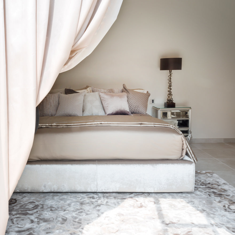 Luxury Italian Ivory Velvet Upholstered Bed