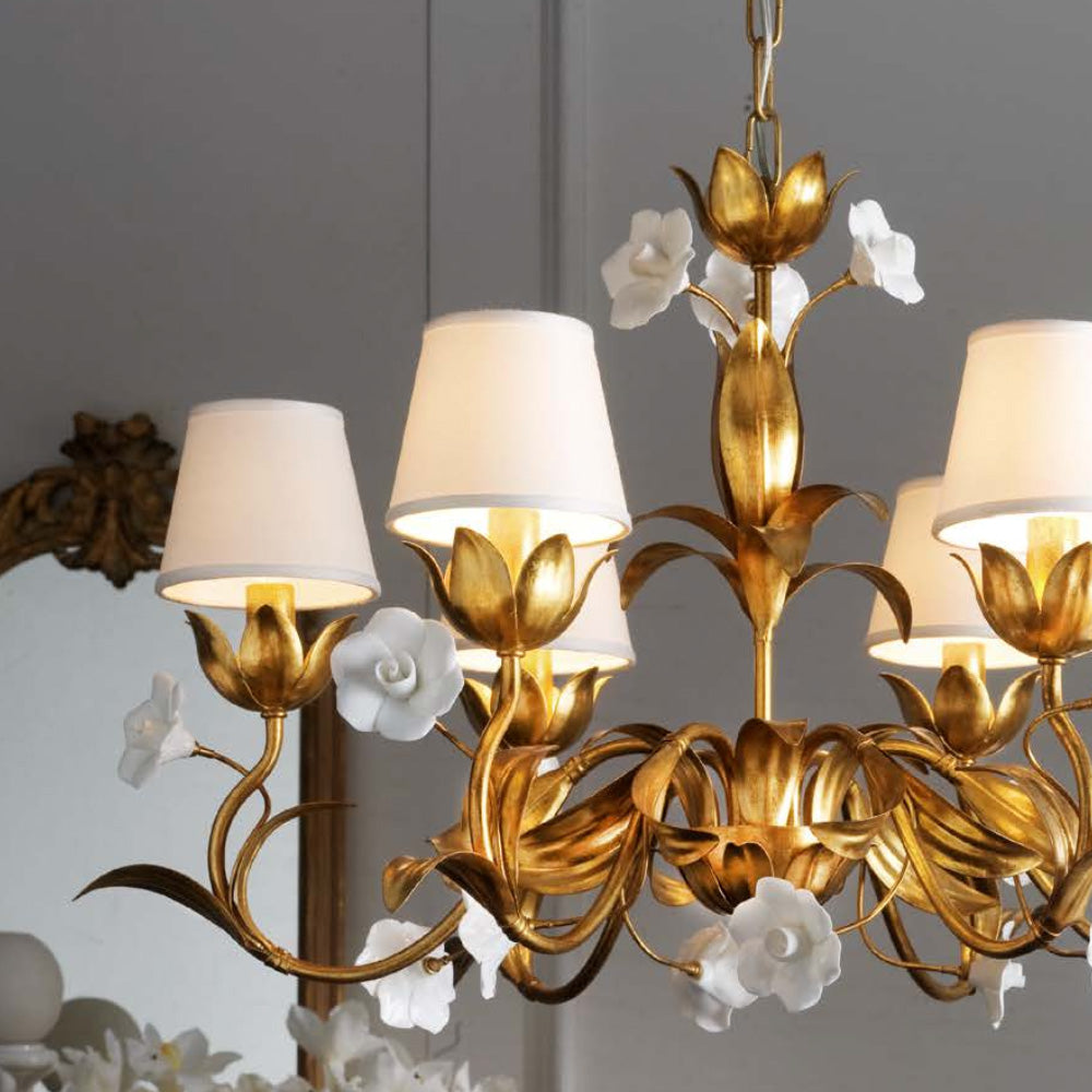 Luxury Wrought Iron Porcelain Flower Chandelier