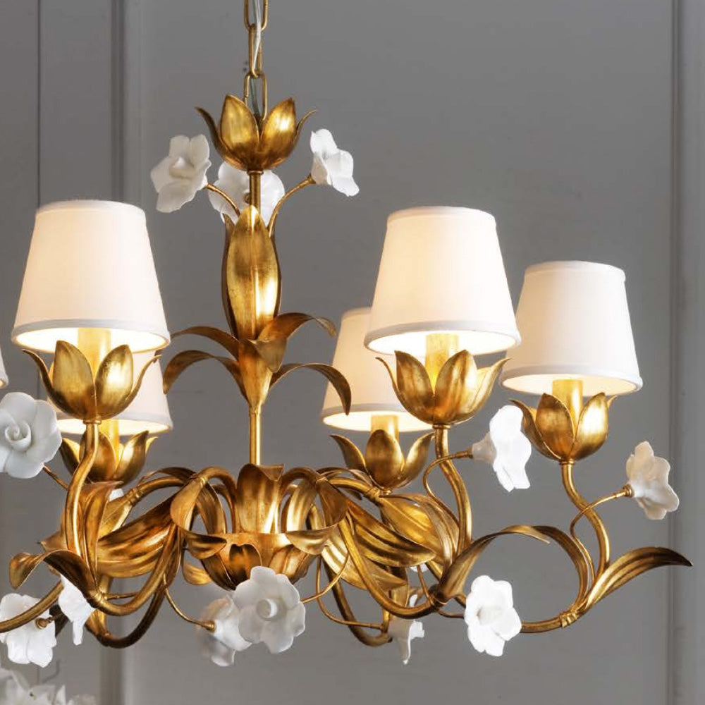 Luxury Wrought Iron Porcelain Flower Chandelier