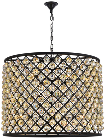 Madison 12 Lt Matte Black Chandelier Golden Teak