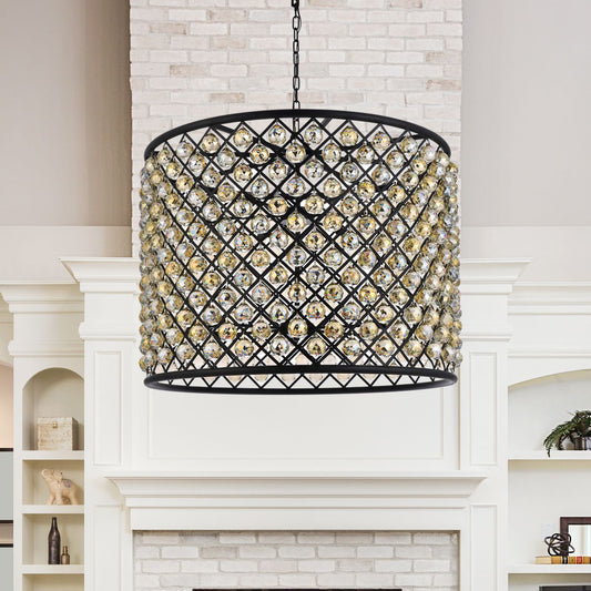 Madison 12 Lt Matte Black Chandelier Golden Teak