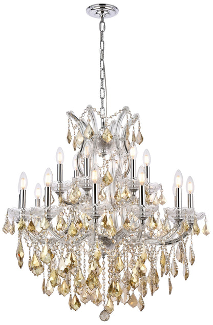 Maria Theresa 19 Lt Chrome Chandelier Golden Teak