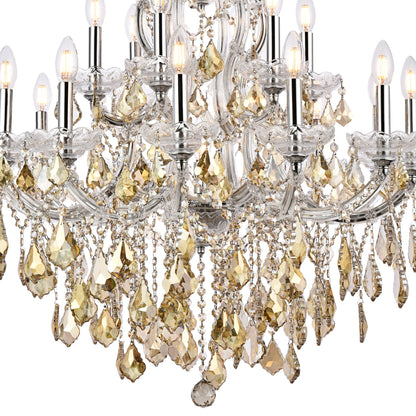 Maria Theresa 19 Lt Chrome Chandelier Golden Teak