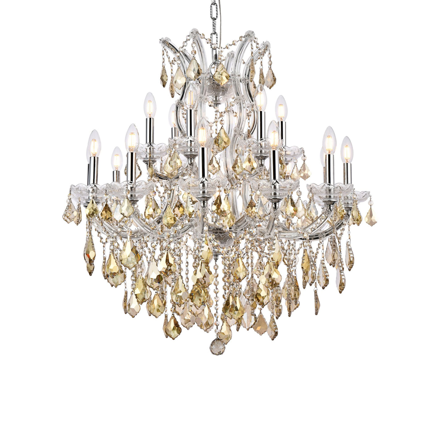 Maria Theresa 19 Lt Chrome Chandelier Golden Teak