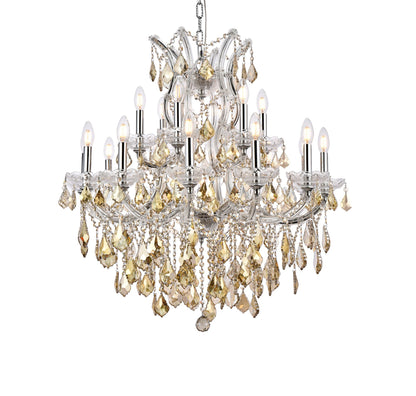 Maria Theresa 19 Lt Chrome Chandelier Golden Teak