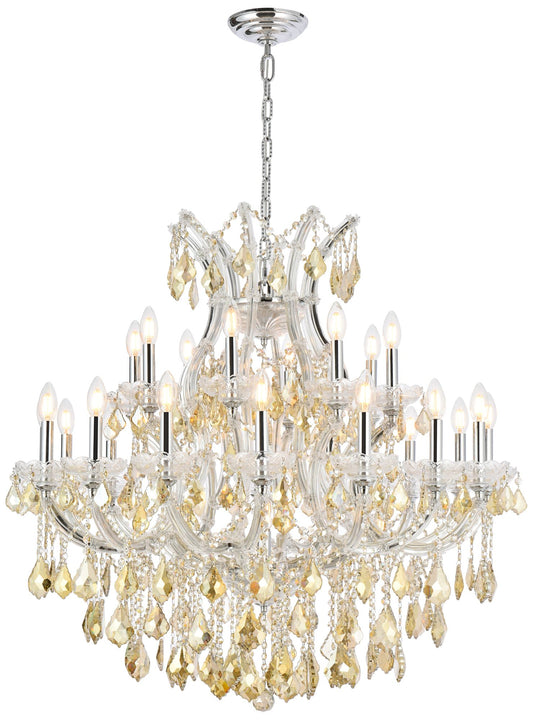 Maria Theresa 24 Lt Chrome Chandelier Golden Teak