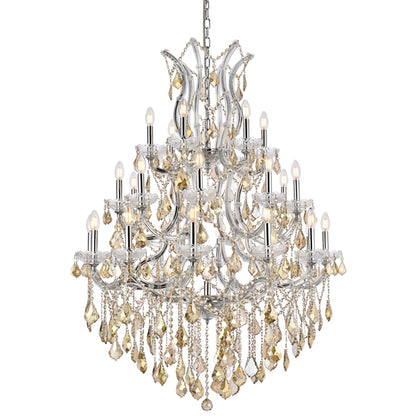 Maria Theresa 28 Lt Chrome Chandelier Golden Teak