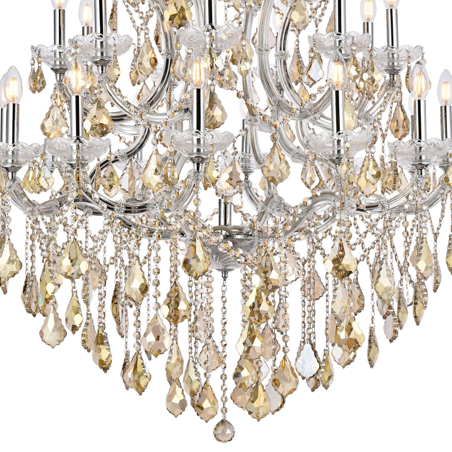 Maria Theresa 28 Lt Chrome Chandelier Golden Teak