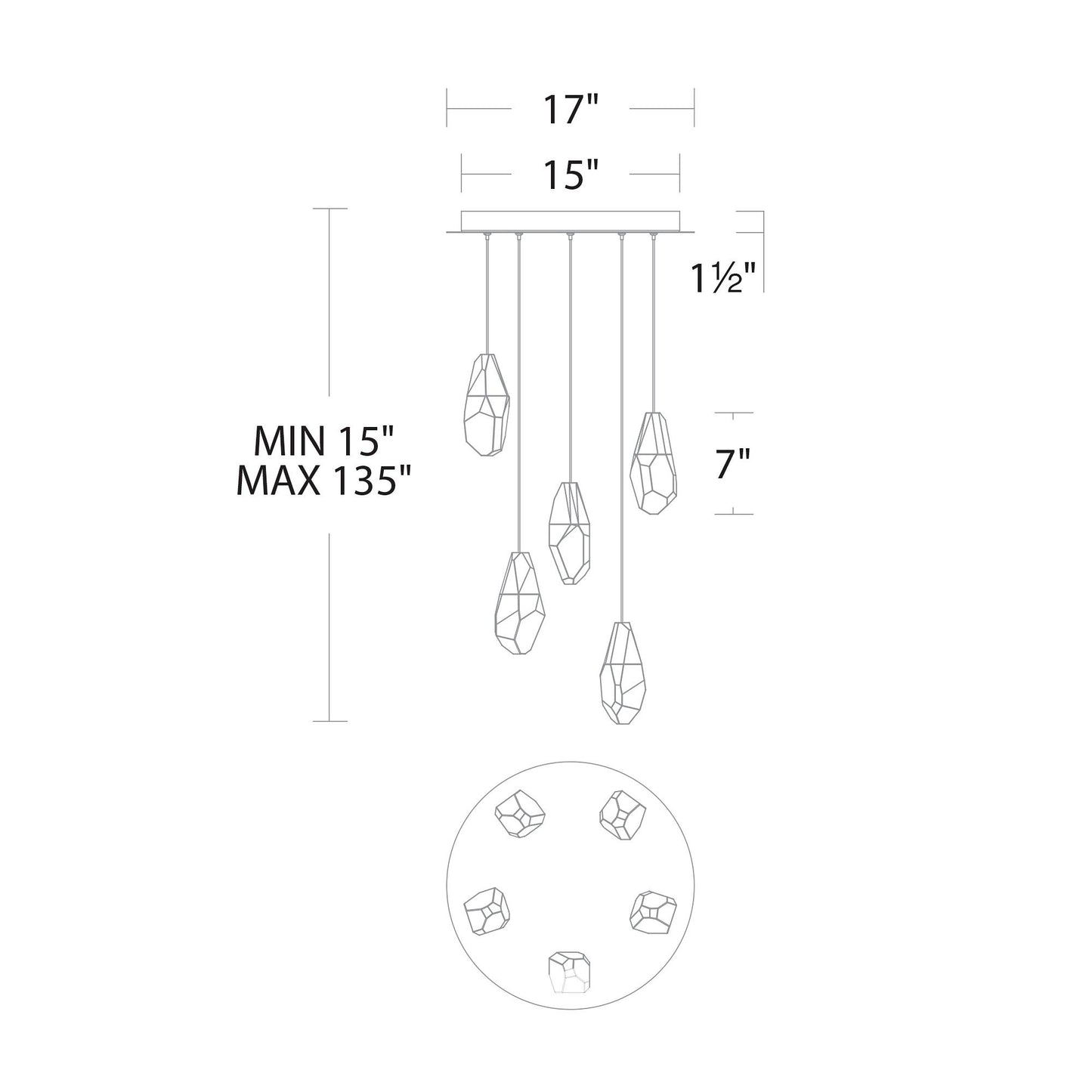 Martini 17" Wide Polished Nickel 5-Light LED Pendant