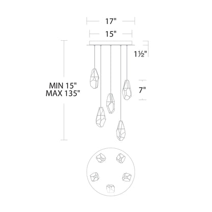 Martini 17" Wide Polished Nickel 5-Light LED Pendant