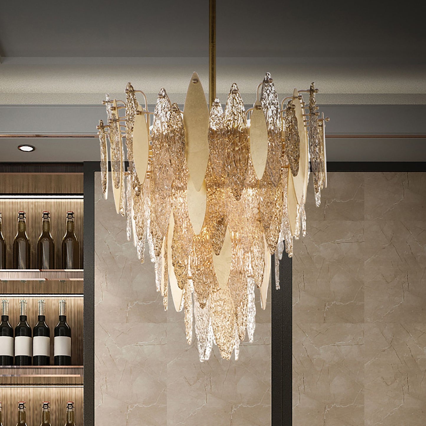Maxim Majestic 32 1/2" Wide Gold Leaf and Glass Chandelier