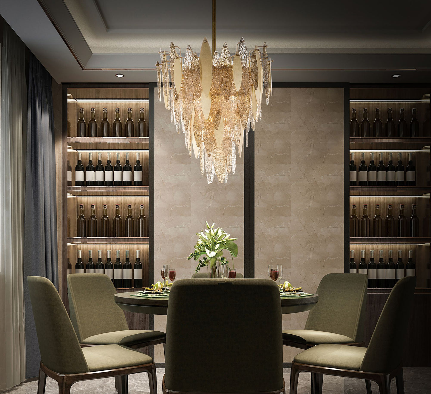 Maxim Majestic 32 1/2" Wide Gold Leaf and Glass Chandelier
