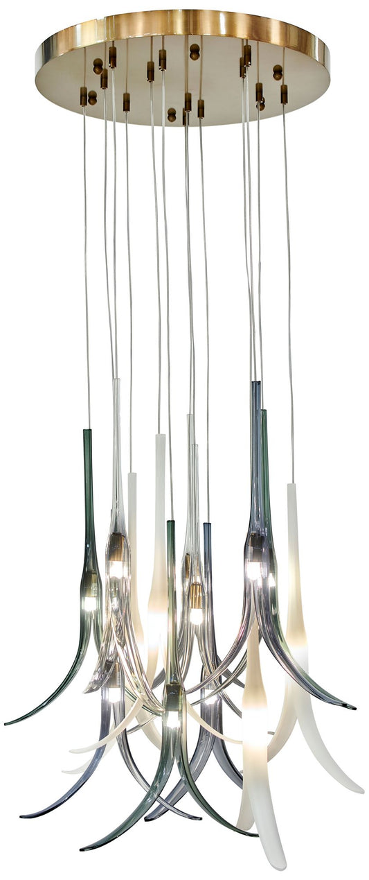 Metropolitan Featherly 13-Light Gold Pan Pendant with Smoke Blue Shade