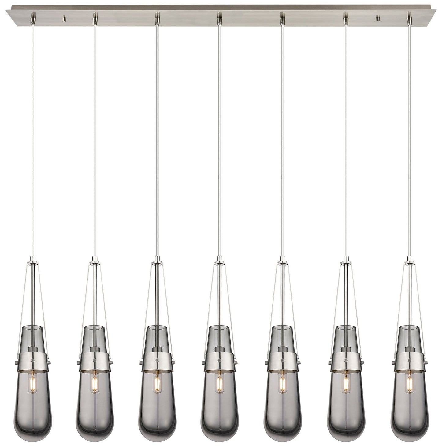 Milan 48.13" Wide 7 Light Brushed Brass Linear Pendant With Clear Shad