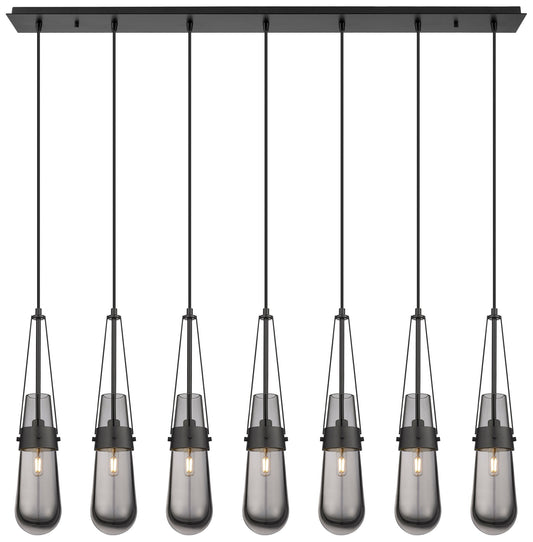 Milan 48.13" Wide 7 Light Matte Black Linear Pendant With Clear Shade