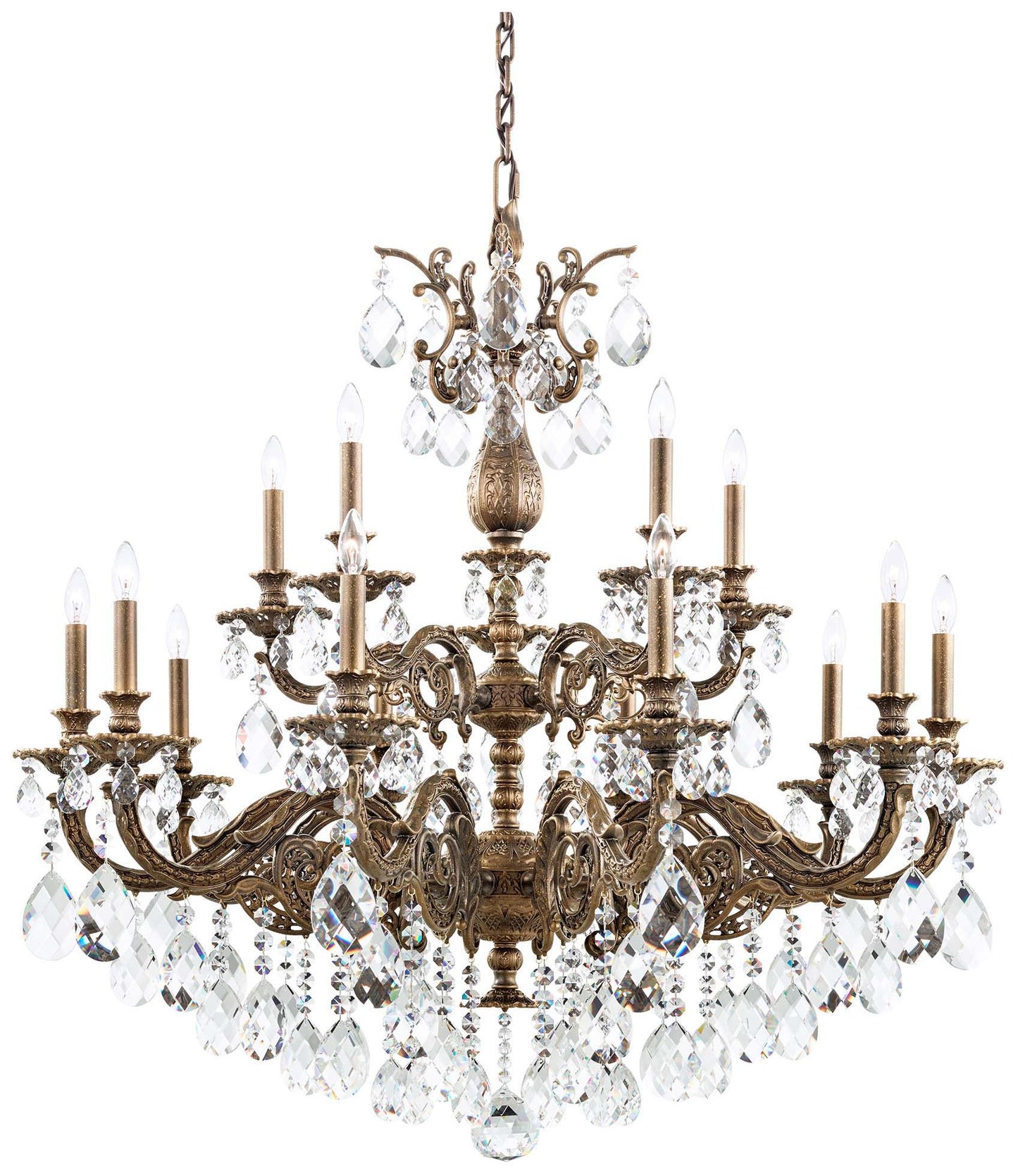 Milano 38"H x 38.5"W 15-Light Crystal Chandelier in Etruscan Gold