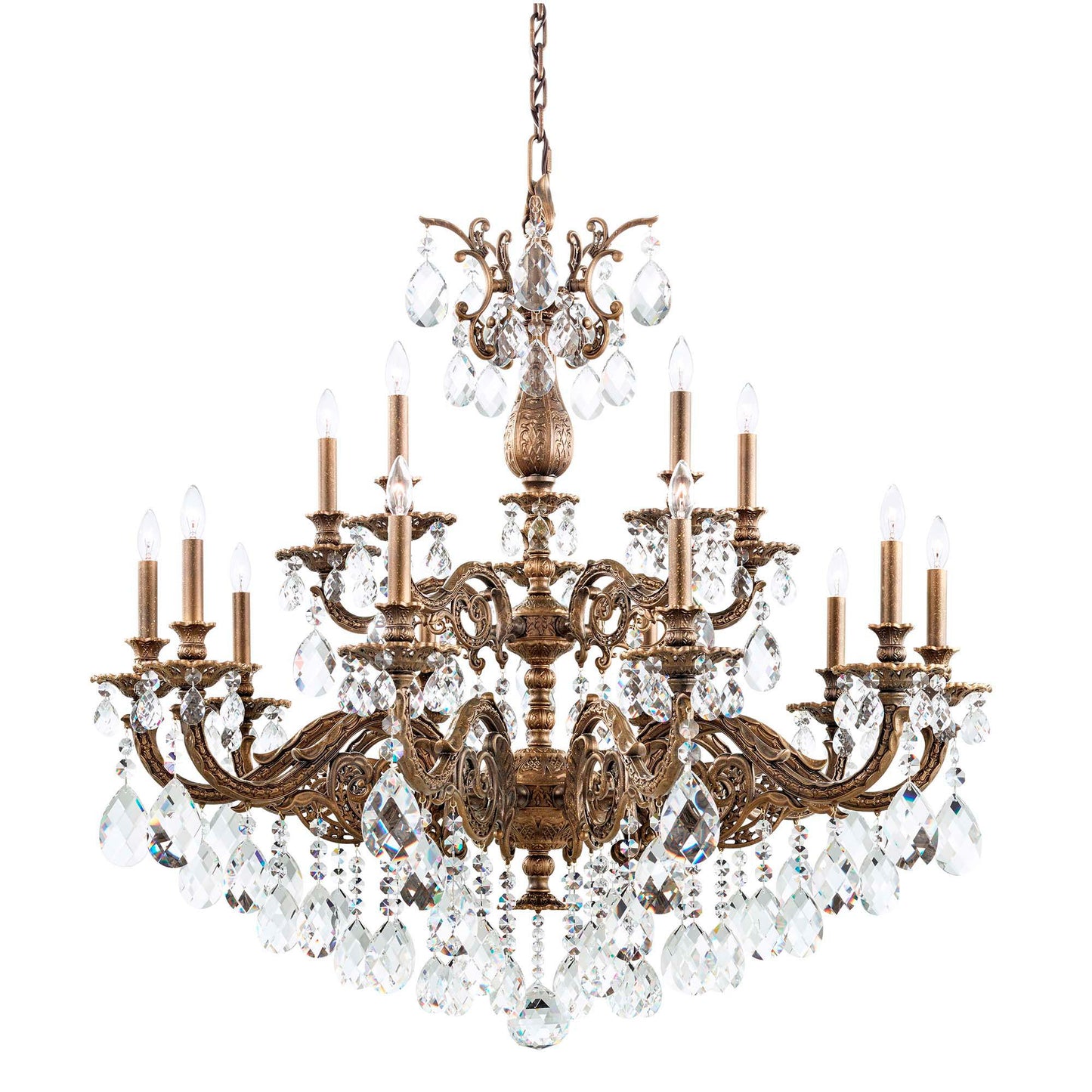 Milano 38"H x 38.5"W 15-Light Crystal Chandelier in Etruscan Gold