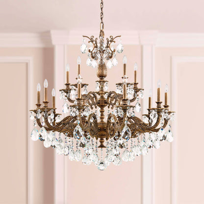 Milano 38"H x 38.5"W 15-Light Crystal Chandelier in Etruscan Gold