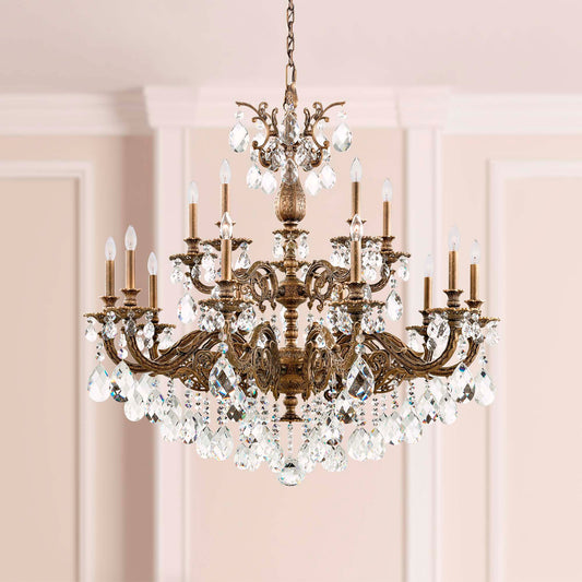 Milano 38"H x 38.5"W 15-Light Crystal Chandelier in Etruscan Gold