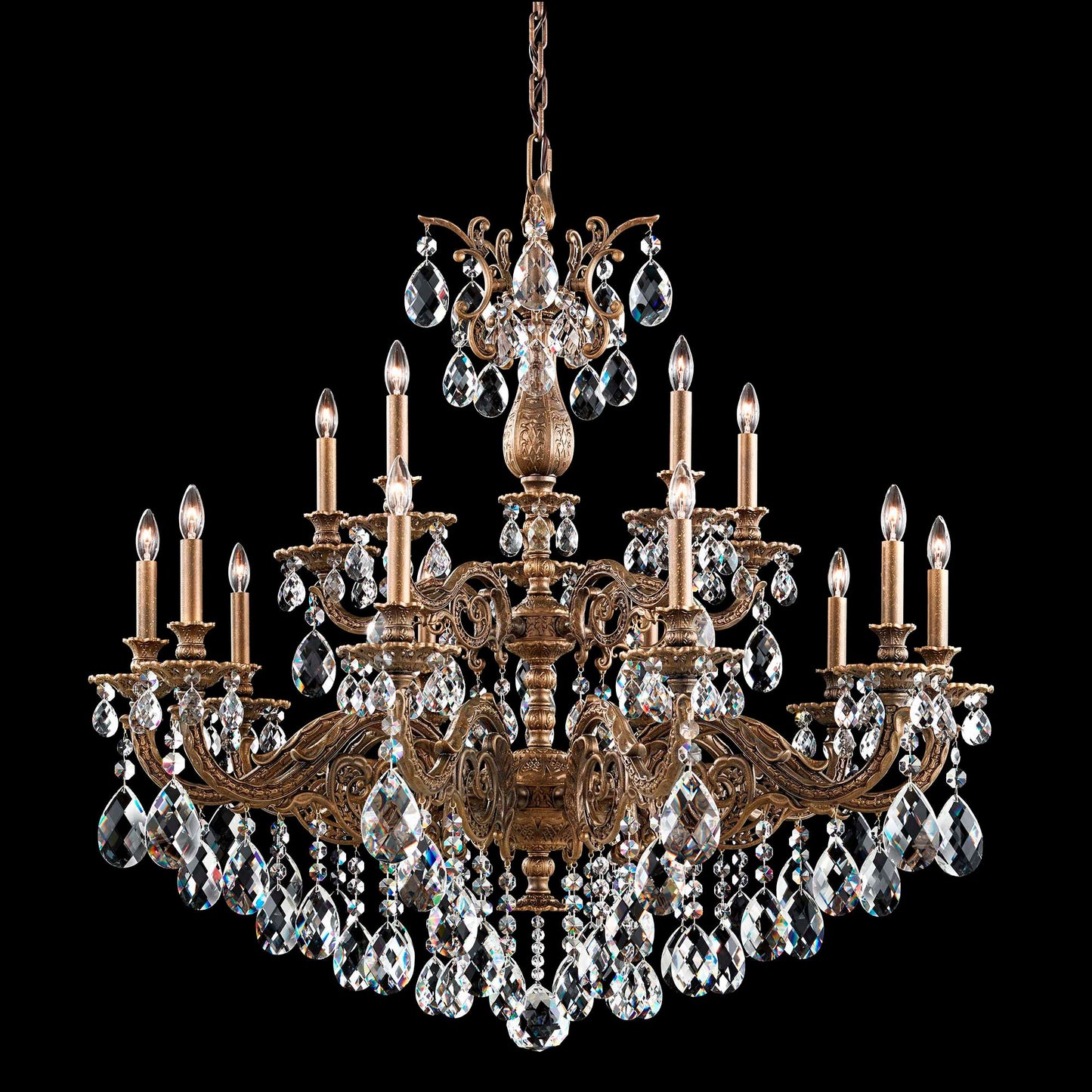 Milano 38"H x 38.5"W 15-Light Crystal Chandelier in Etruscan Gold